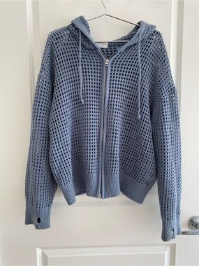 KFashion Blue Mesh Zip-Up Hoodie Sweater